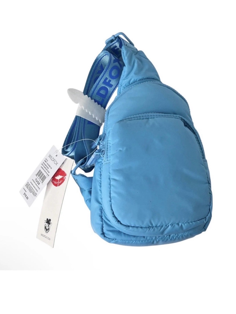 NEW WILDFOX Puffy  Crossbody Zip Sling Belt Bag Handbag Travel Blue New W/Tags